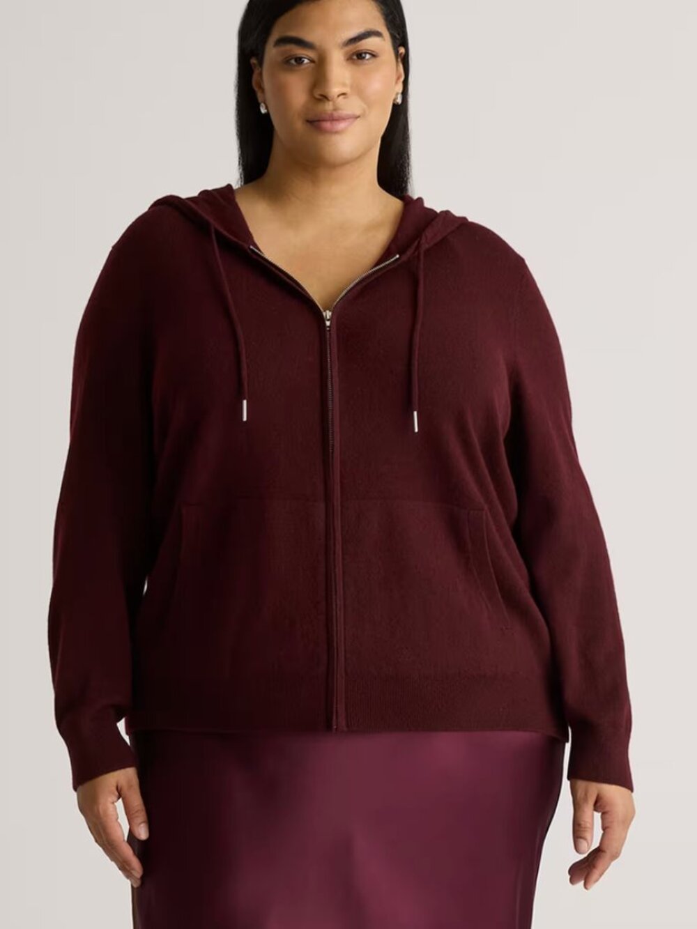 Mongolian Cashmere Full-Zip Hoodie in Burgundy